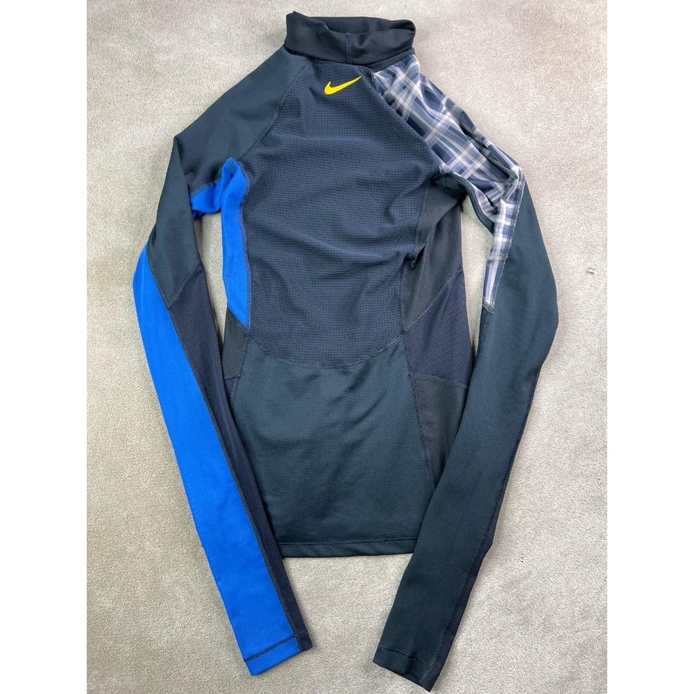 Nike Pro Hypercool Top Womens Small Blue Black Turtleneck Training Performance